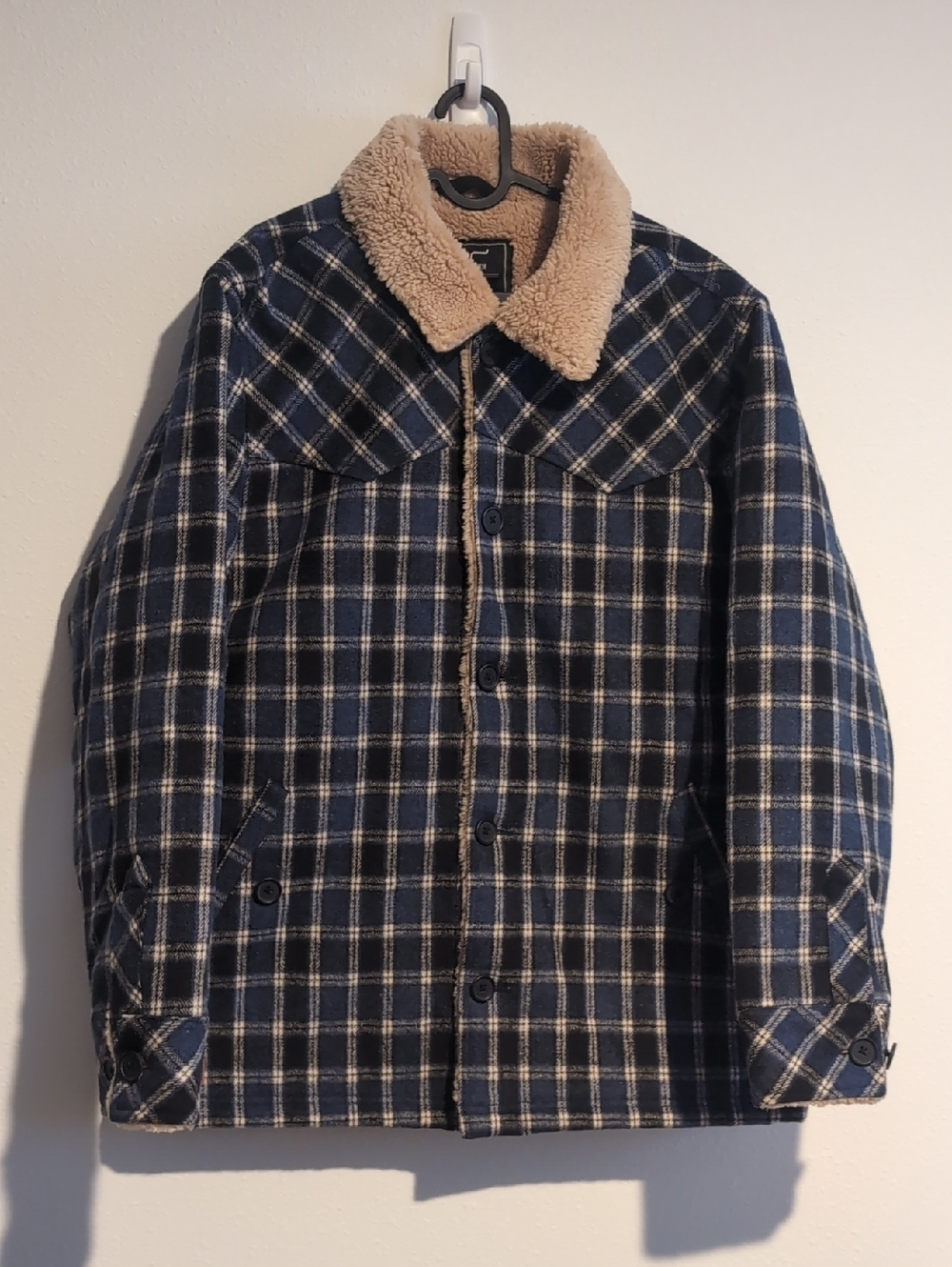 Kimes Ranch Blue Plaid Jacket with Cream Sherpa Collar